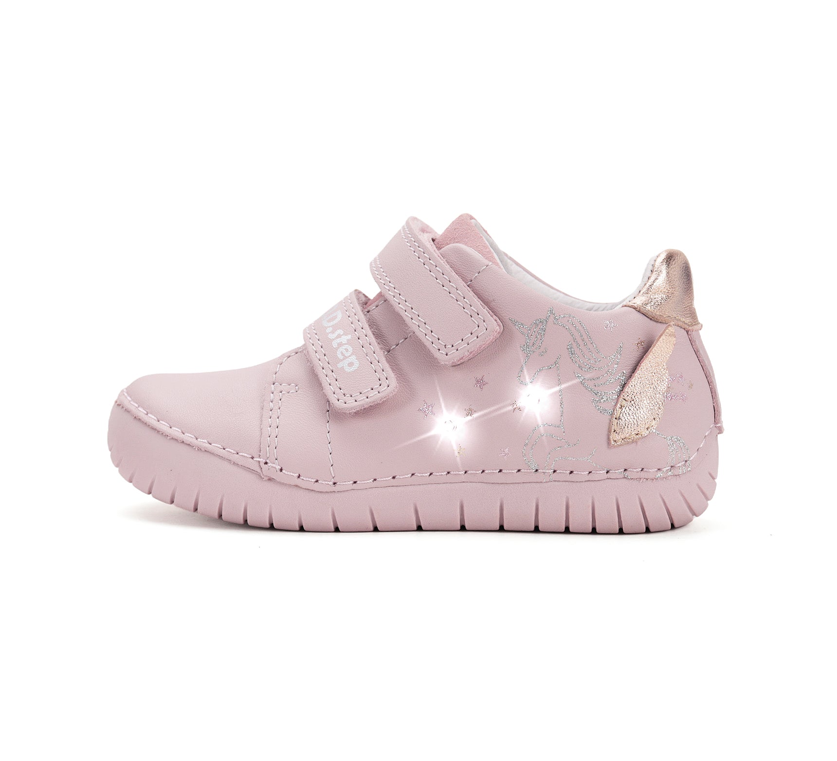 D.D.Step pantofi fete cu LED 25-30 Baby Pink cu unicorn