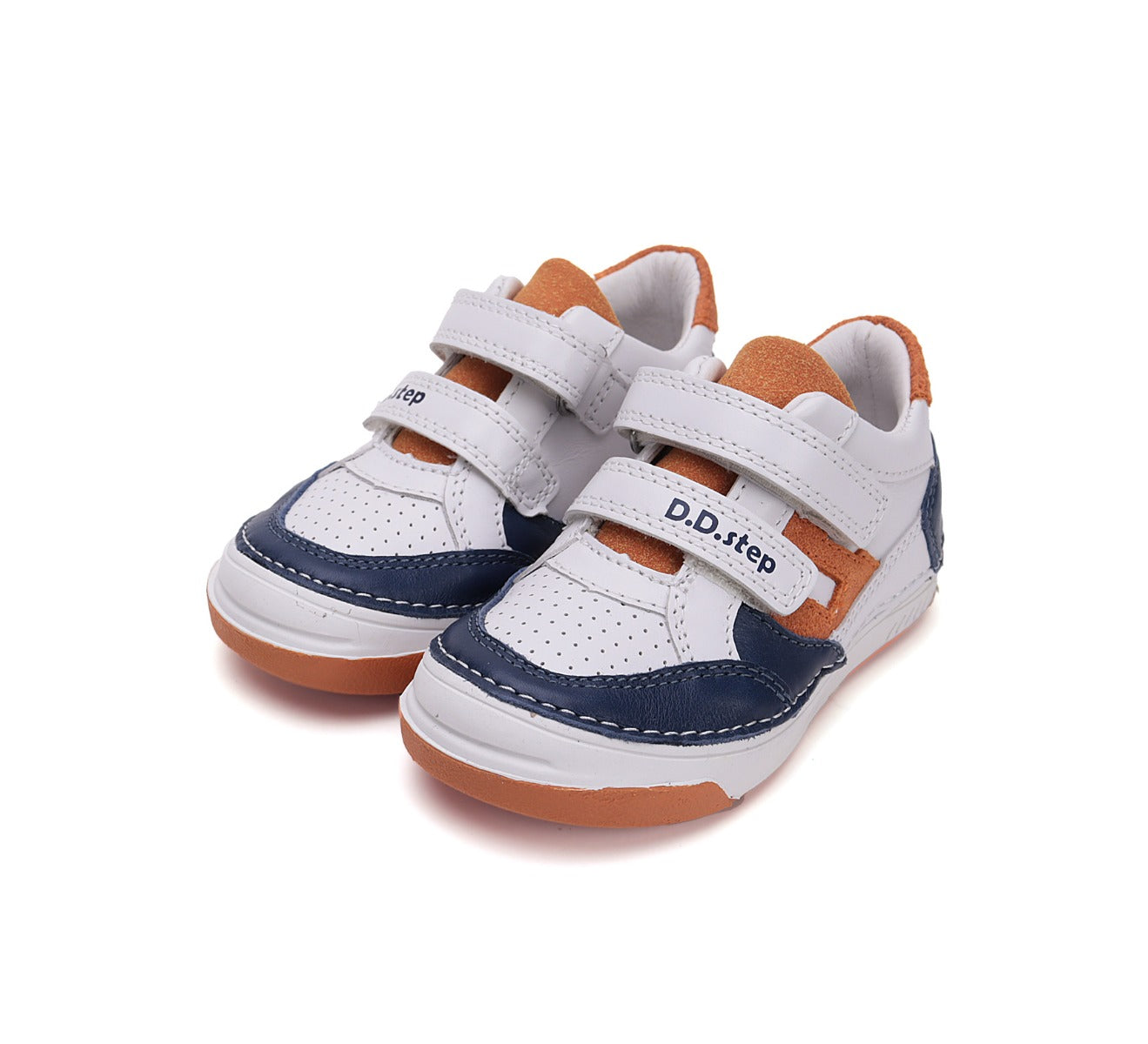 D.D.Step pantofi baieti cu scai 31-36 White cu maro si albastru