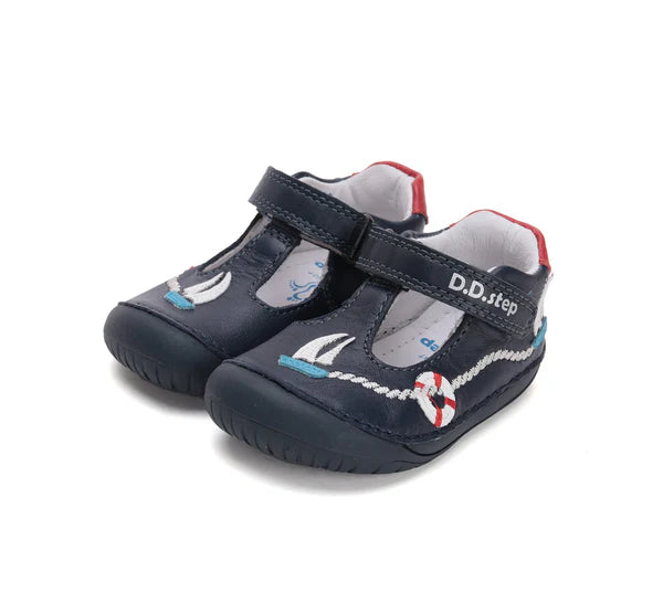 D.D.Step pantofi baieti decupati Barefoot 20-25, Royal Blue cu vaporas