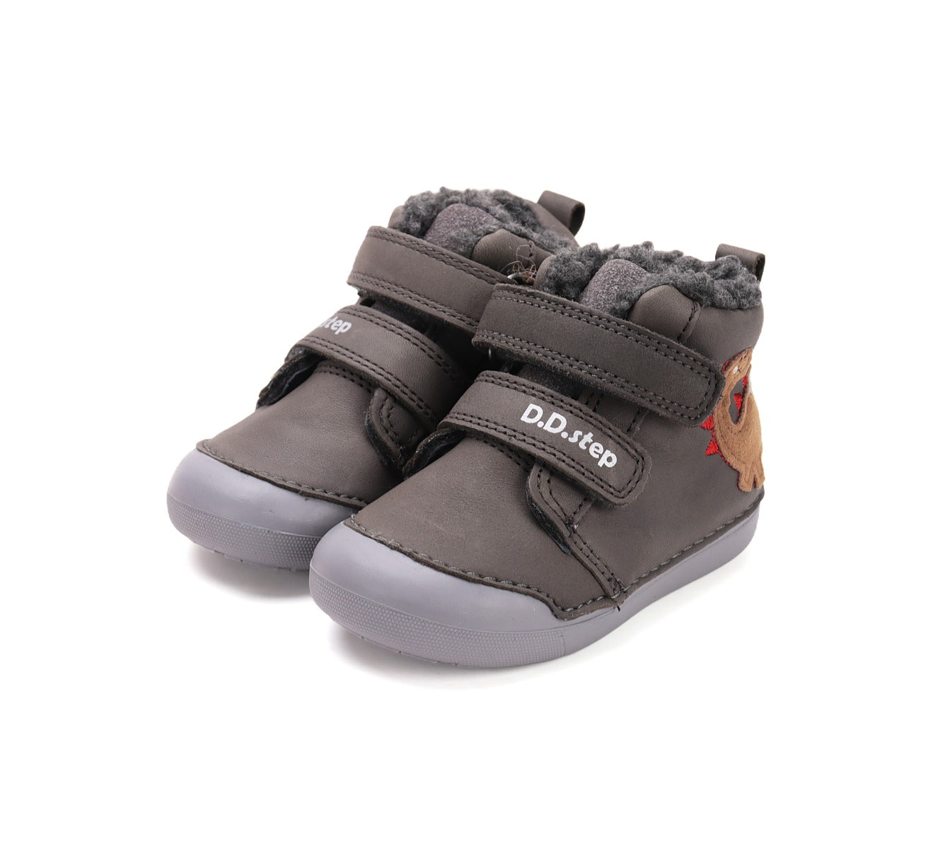 D.D.Step pantofi baieti imblaniti Primii Pasi 20-25 Khaki cu dino Imagine principală a produsului