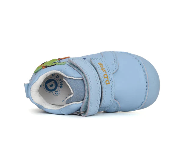 D.D.Step pantofi baieti Primii pasi 18-24 Sky Blue cu dino