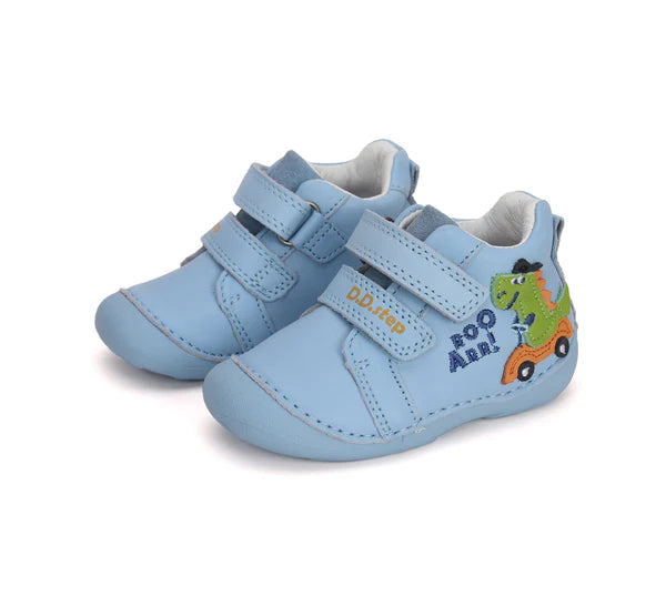 D.D.Step pantofi baieti Primii pasi 18-24 Sky Blue cu dino Imagine principală a produsului