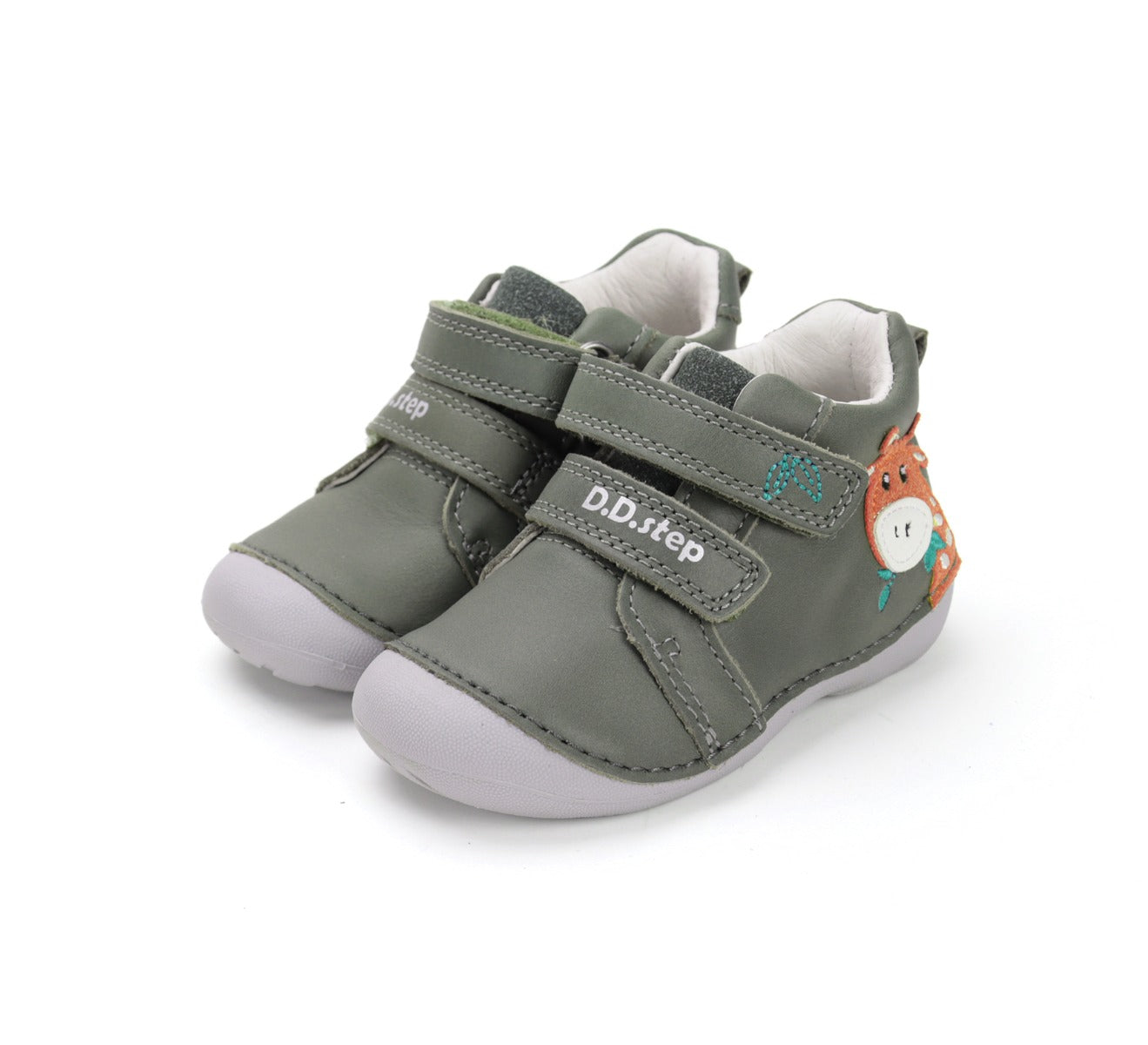 D.D.Step pantofi baieti Primii Pasi 20-24 Khaki cu girafa