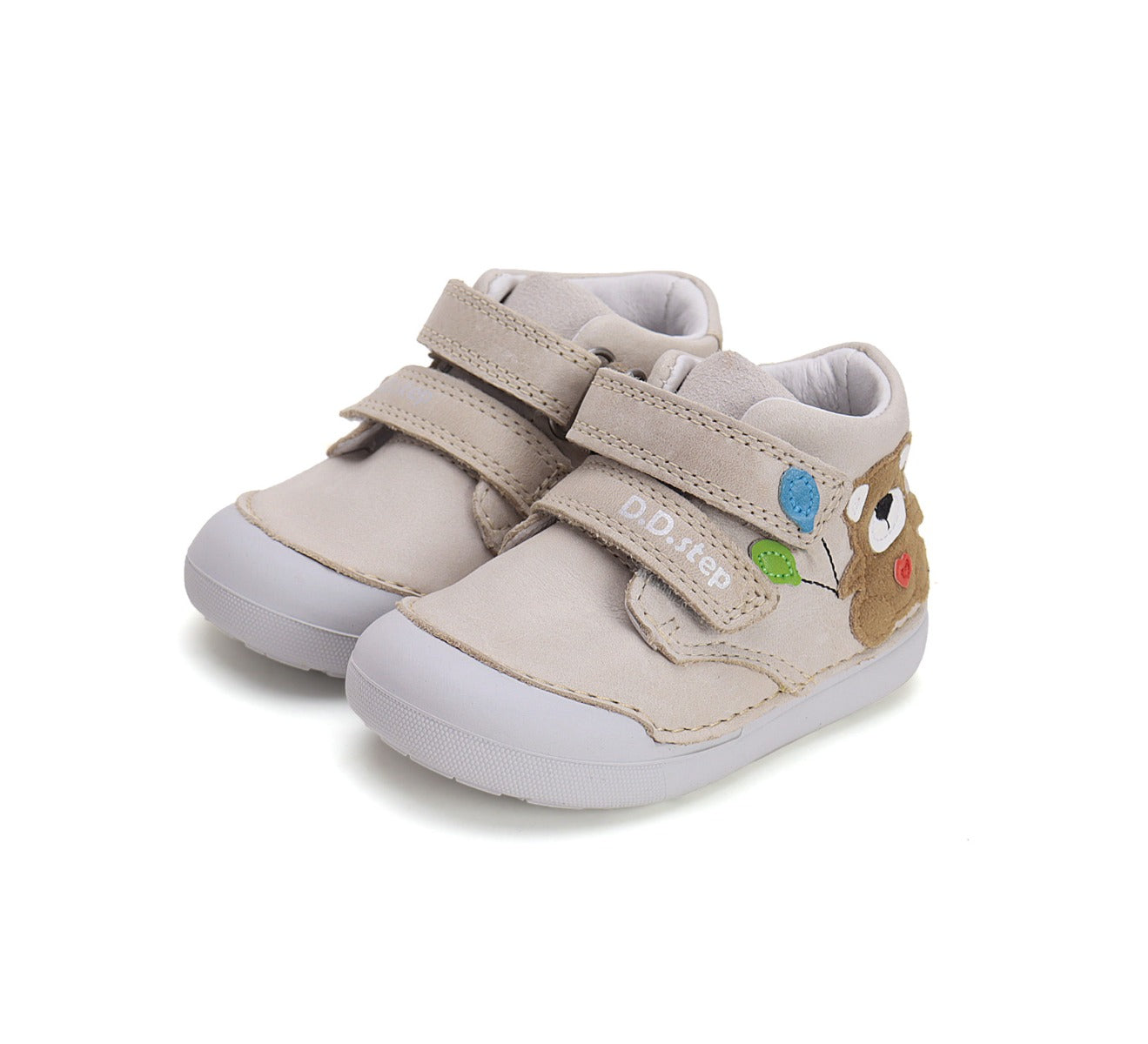 D.D.Step pantofi baieti Primii Pasi 20-25 Cream cu ursulet