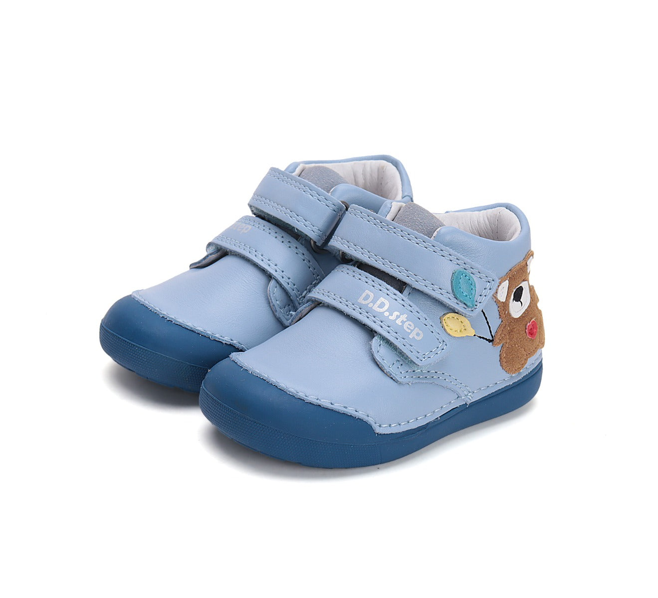 D.D.Step pantofi baieti Primii Pasi 20-25 Sky Blue cu ursulet