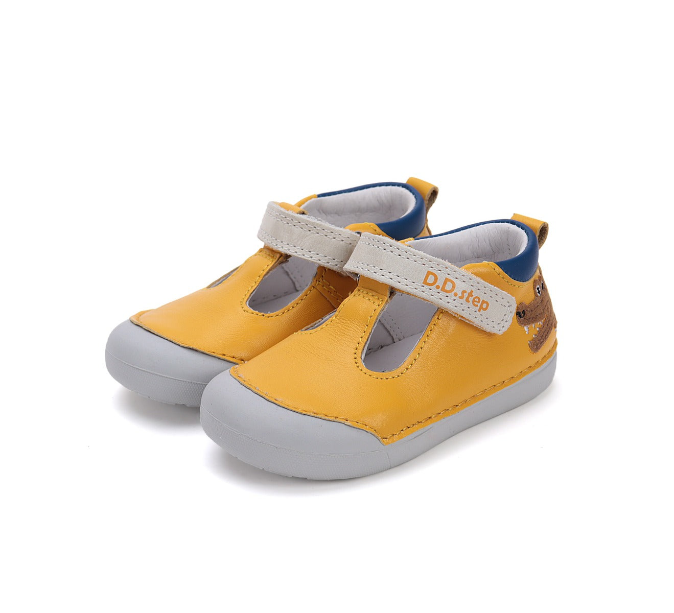 D.D.Step pantofi baieti Primii pasi decupati 20-25 Yellow cu crocodil