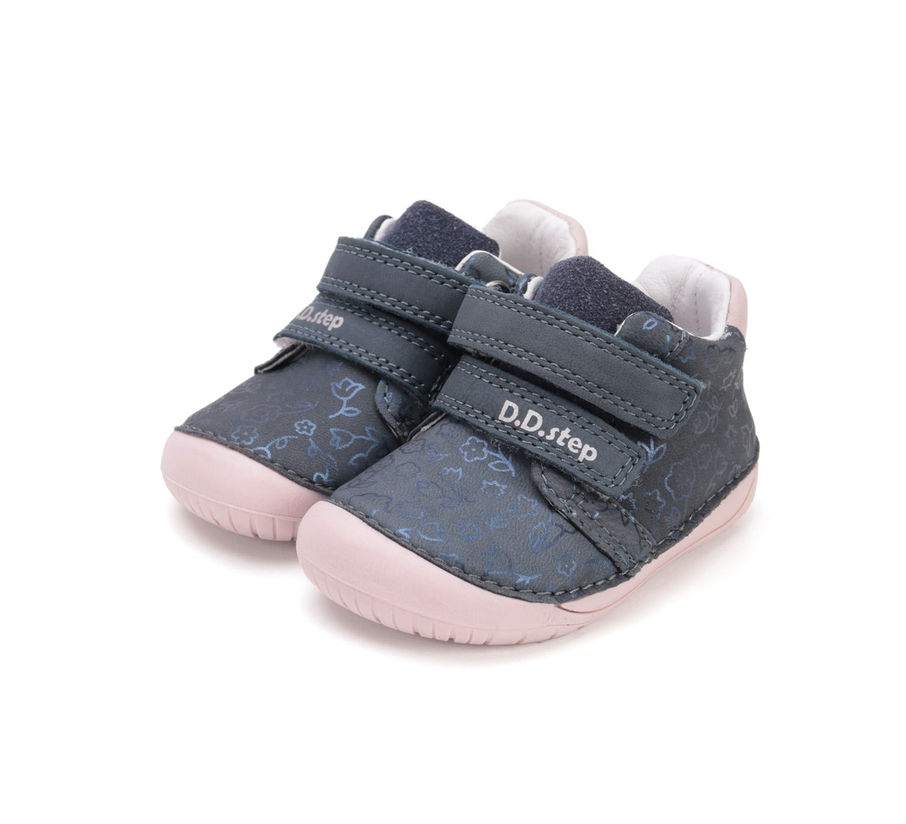 D.D.Step pantofi fete Barefoot 20-25, Royal Blue cu floricele Imagine principală a produsului