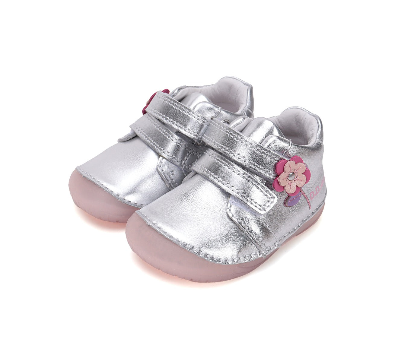 D.D.Step pantofi fete Barefoot 20-25, Silver cu floare Imagine principală a produsului