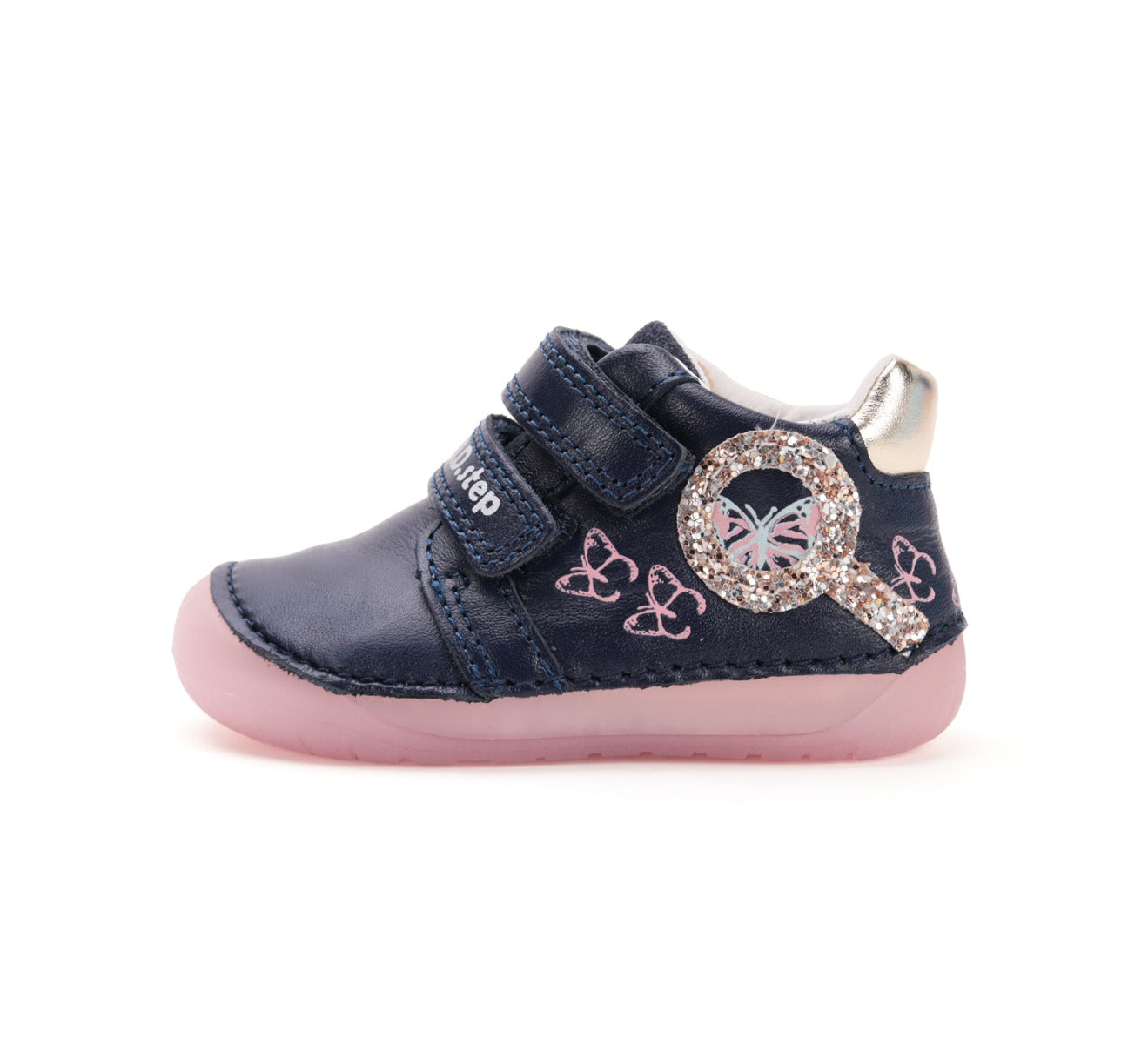 D.D.Step pantofi fete Barefoot cu talpa fluorescenta 20-25 Royal Blue cu fluturi