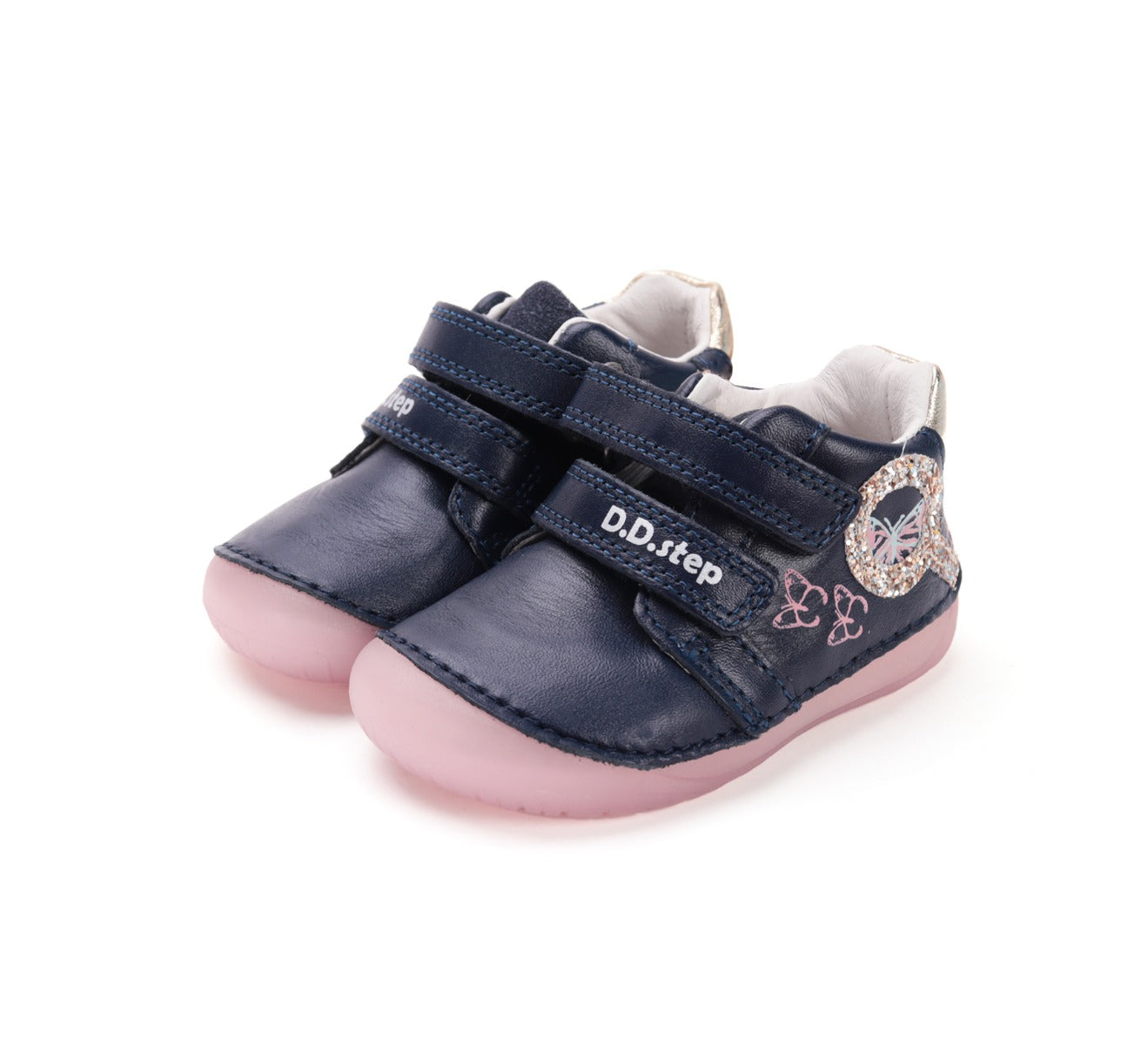 D.D.Step pantofi fete Barefoot cu talpa fluorescenta 20-25 Royal Blue cu fluturi
