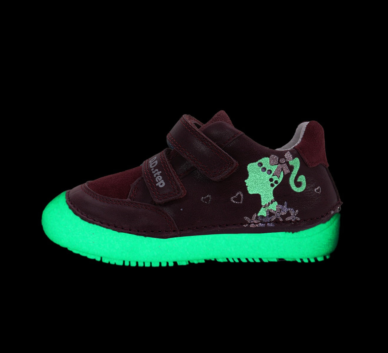 D.D.Step pantofi fete Barefoot cu talpa fluorescenta 26-31 Raspberry cu fetita