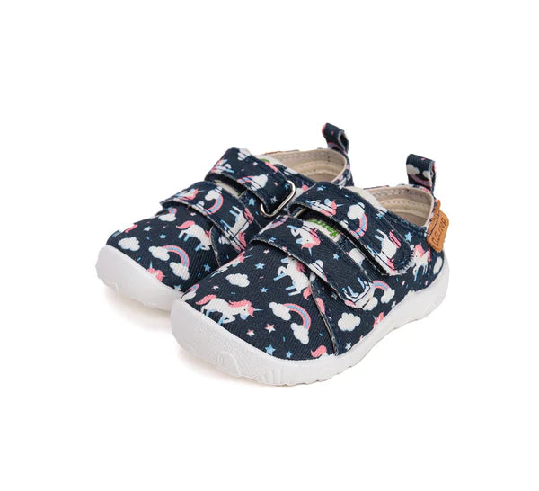 D.D.Step pantofi fete Barefoot de interior 20-25 Royal Blue cu unicorn Imagine principală a produsului