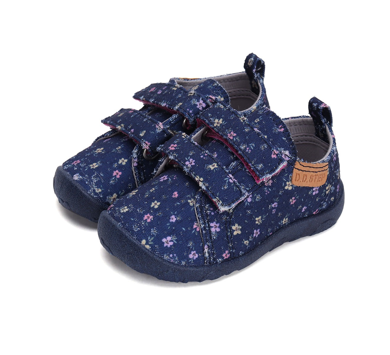 D.D.Step pantofi fete Barefoot de interior 26-31 Royal Blue cu floricele Imagine principală a produsului