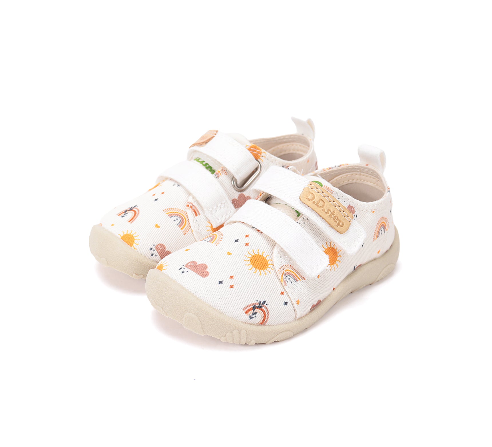 D.D.Step pantofi fete Barefoot de interior din panza 20-31 White curcubeu
