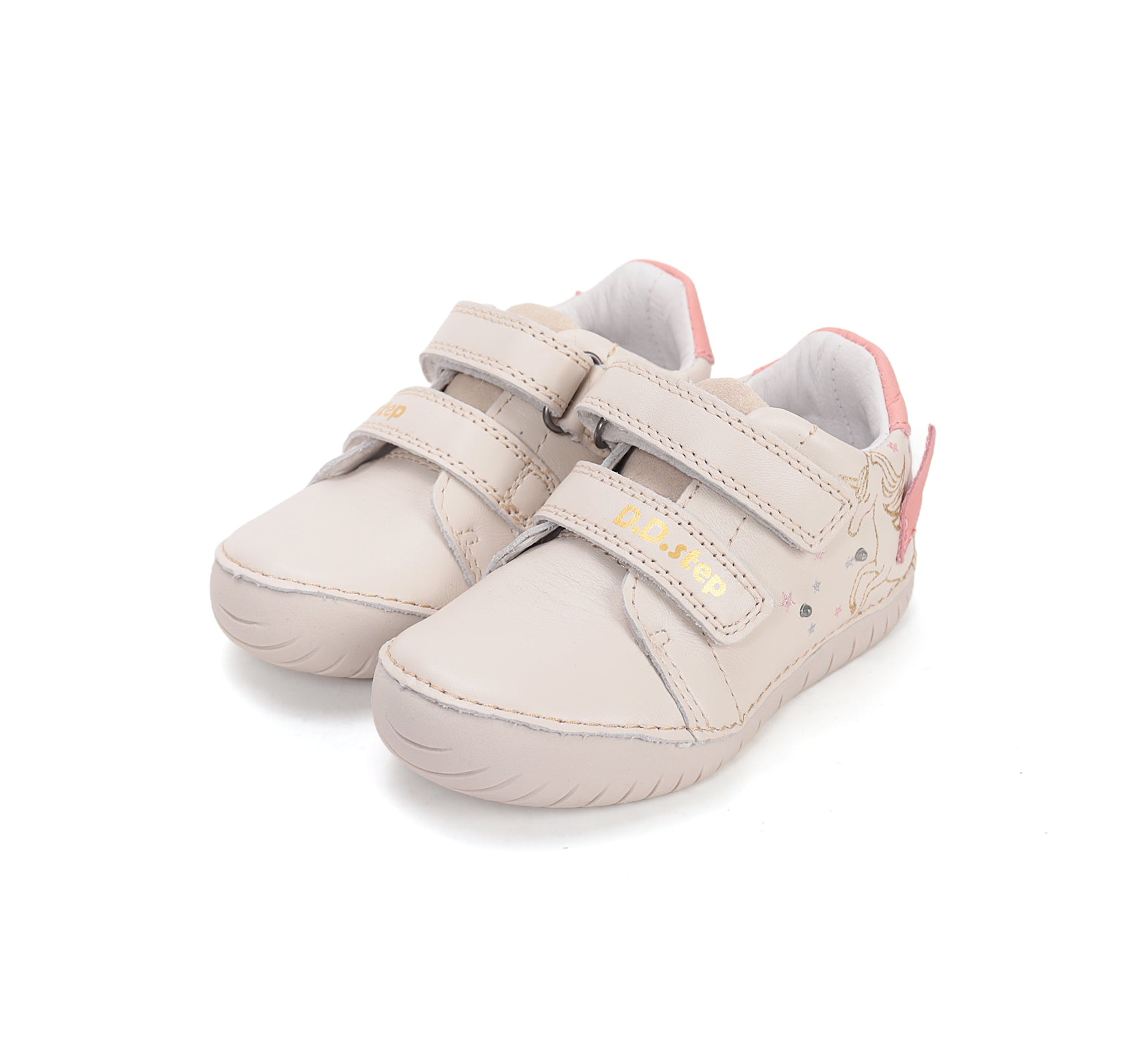 D.D.Step pantofi fete cu LED 25-30 Cream cu unicorn