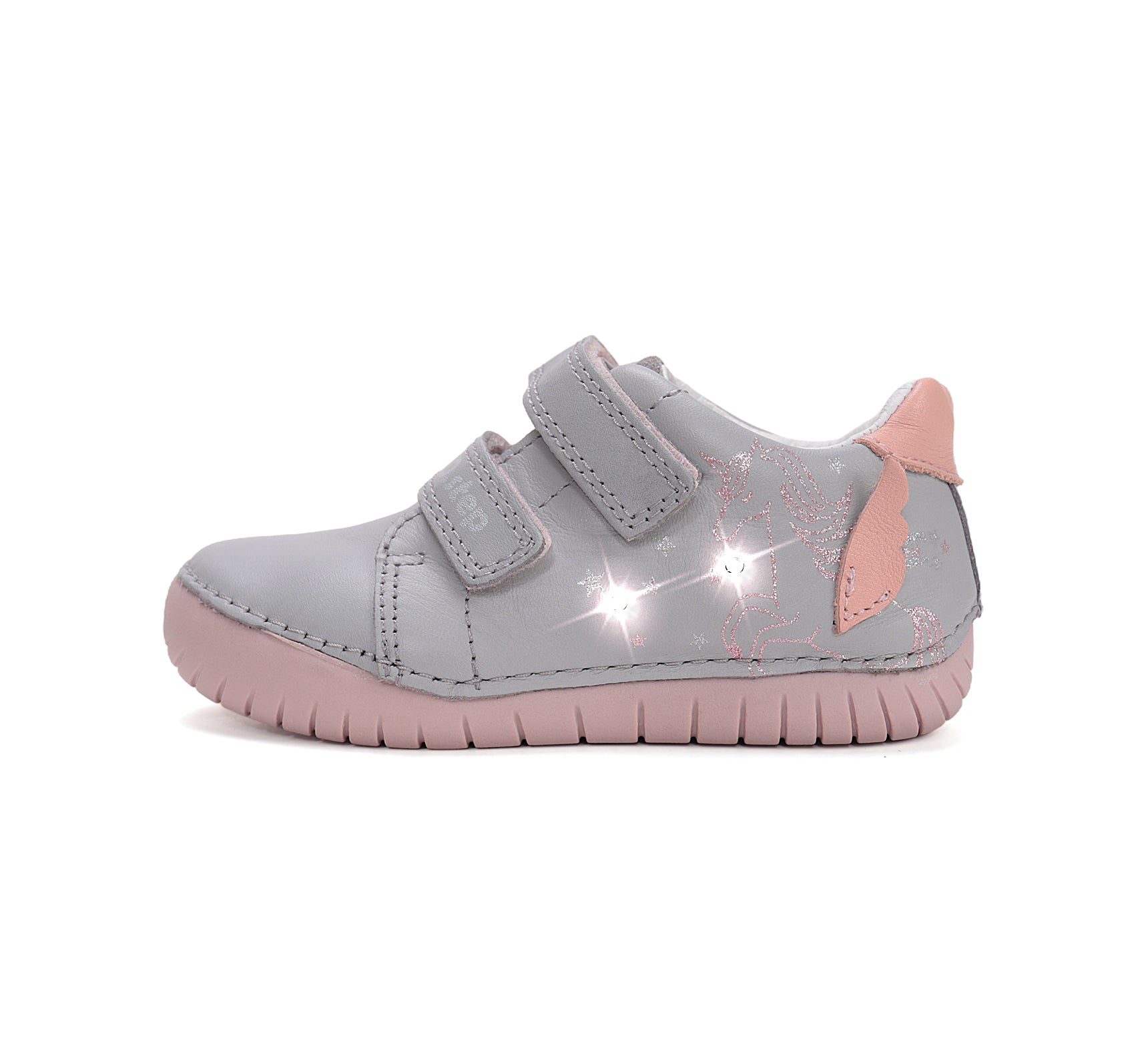 D.D.Step pantofi fete cu LED 25-30 Dove grey cu unicorn
