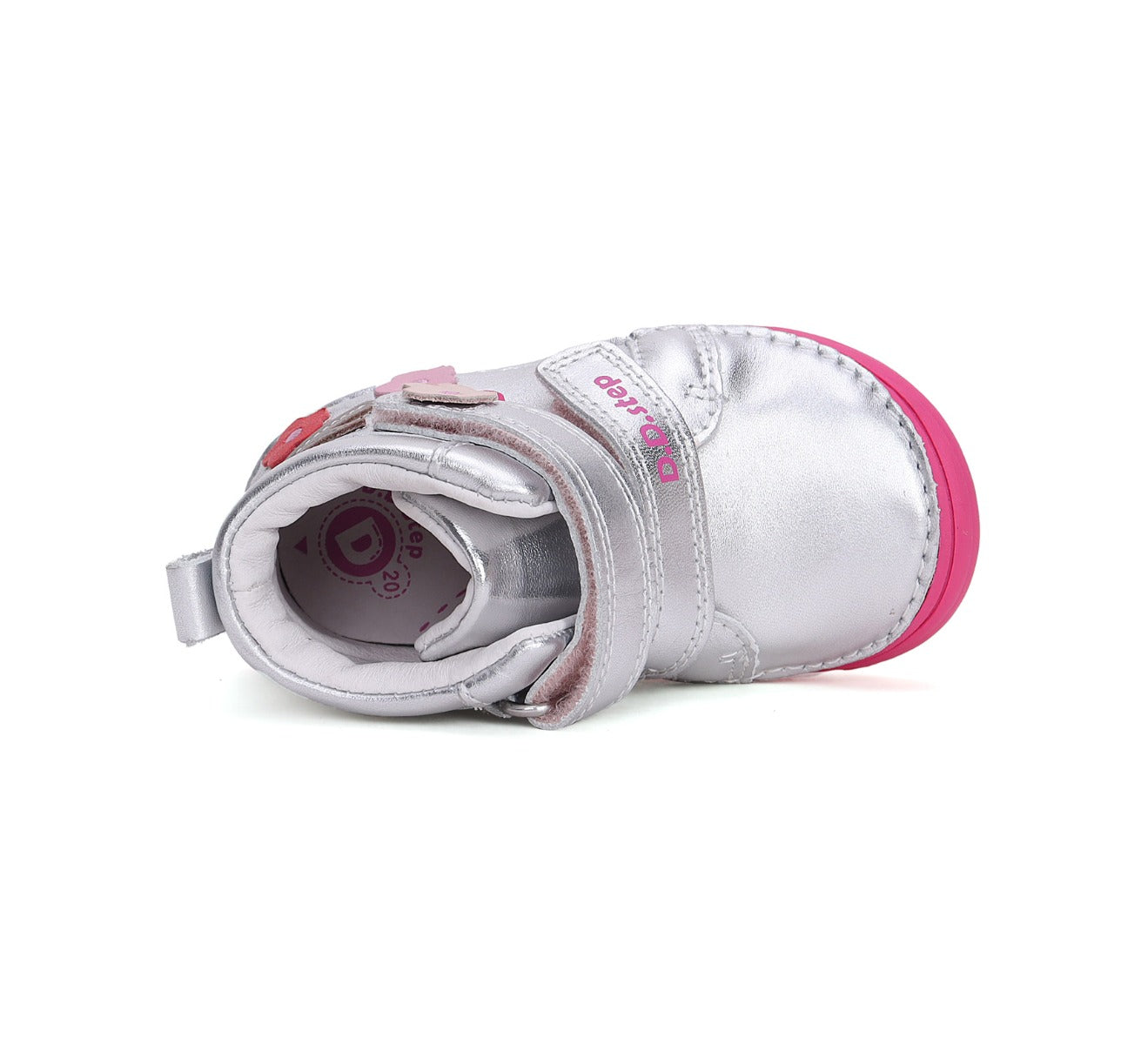 D.D.Step pantofi fete cu scai 20-25 Silver cu floricele 