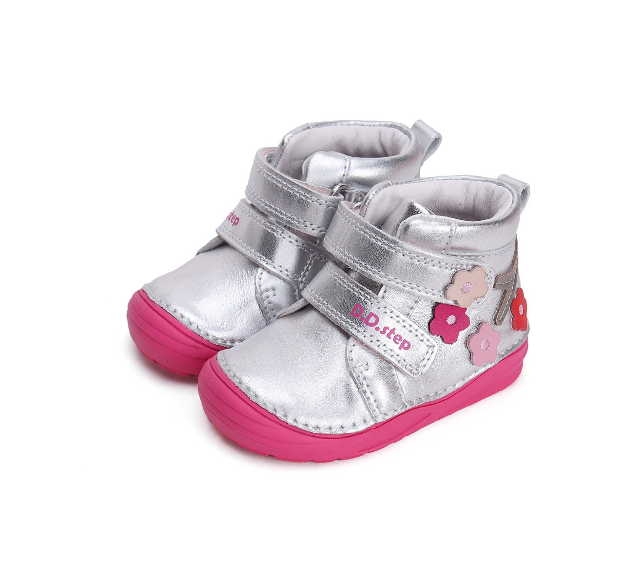 D.D.Step pantofi fete cu scai 20-25 Silver cu floricele  Imagine principală a produsului