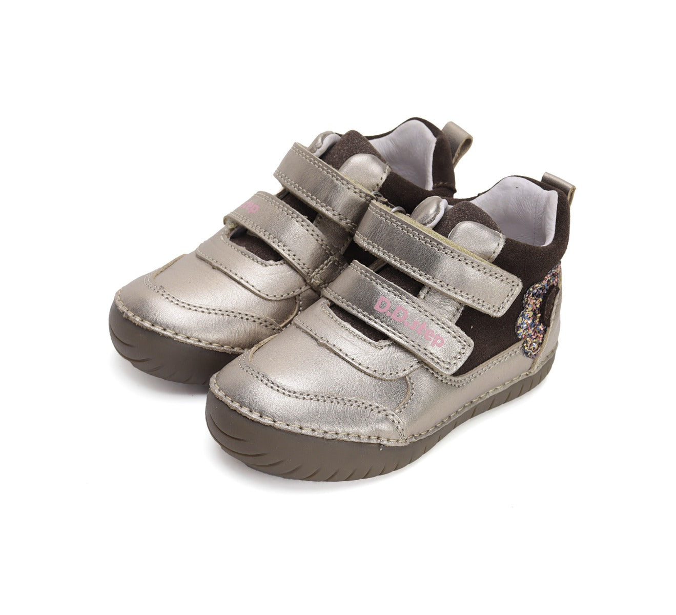 D.D.Step pantofi fete cu scai 25-30 Champagne cu floare Imagine principală a produsului