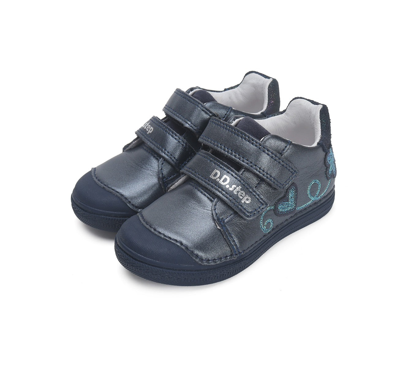 D.D.Step pantofi fete cu scai 25-30 Royal Blue cu floare si inimia Imagine principală a produsului