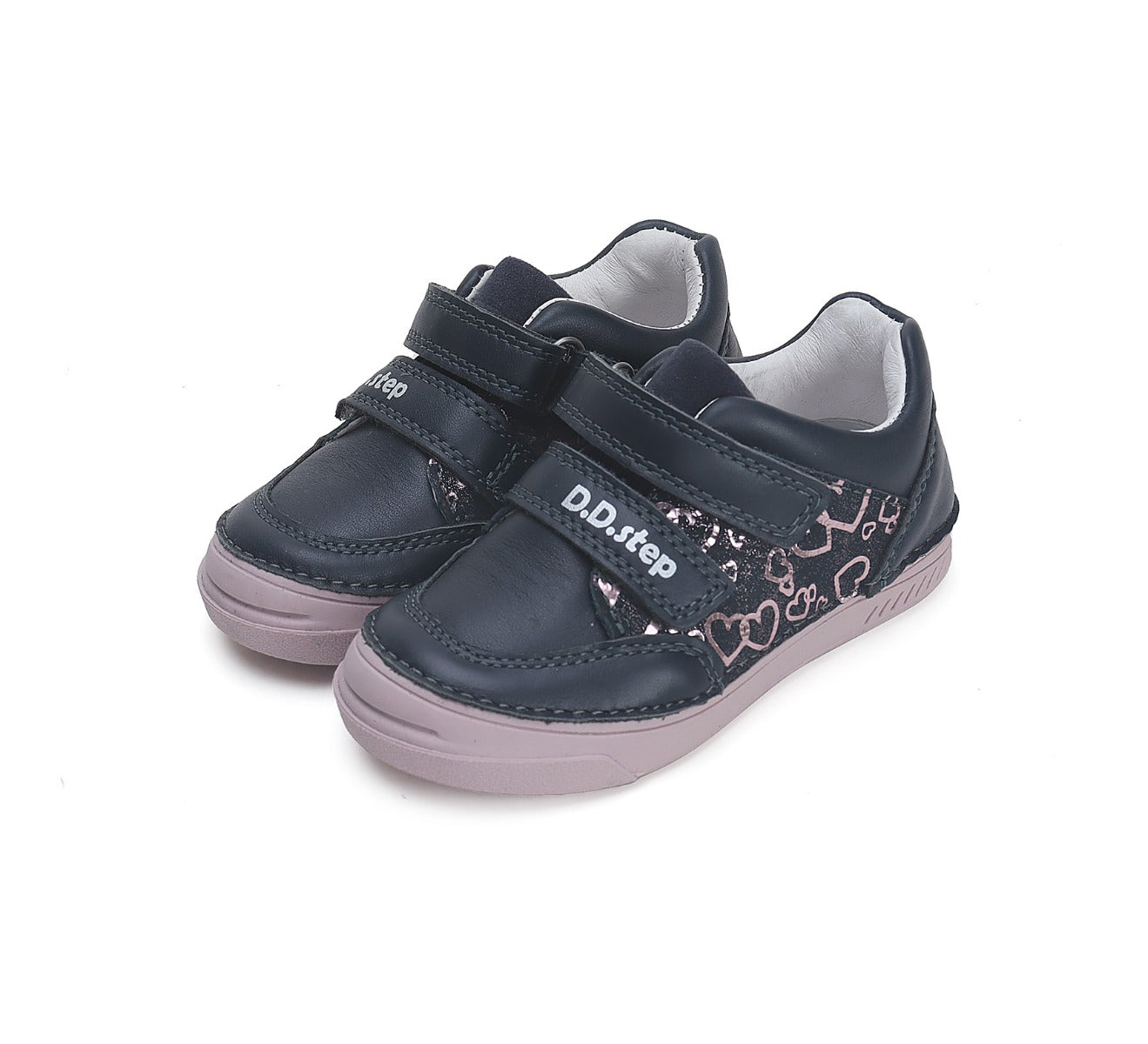 D.D.Step pantofi fete cu scai 25-30 Royal blue cu inimioare Imagine principală a produsului