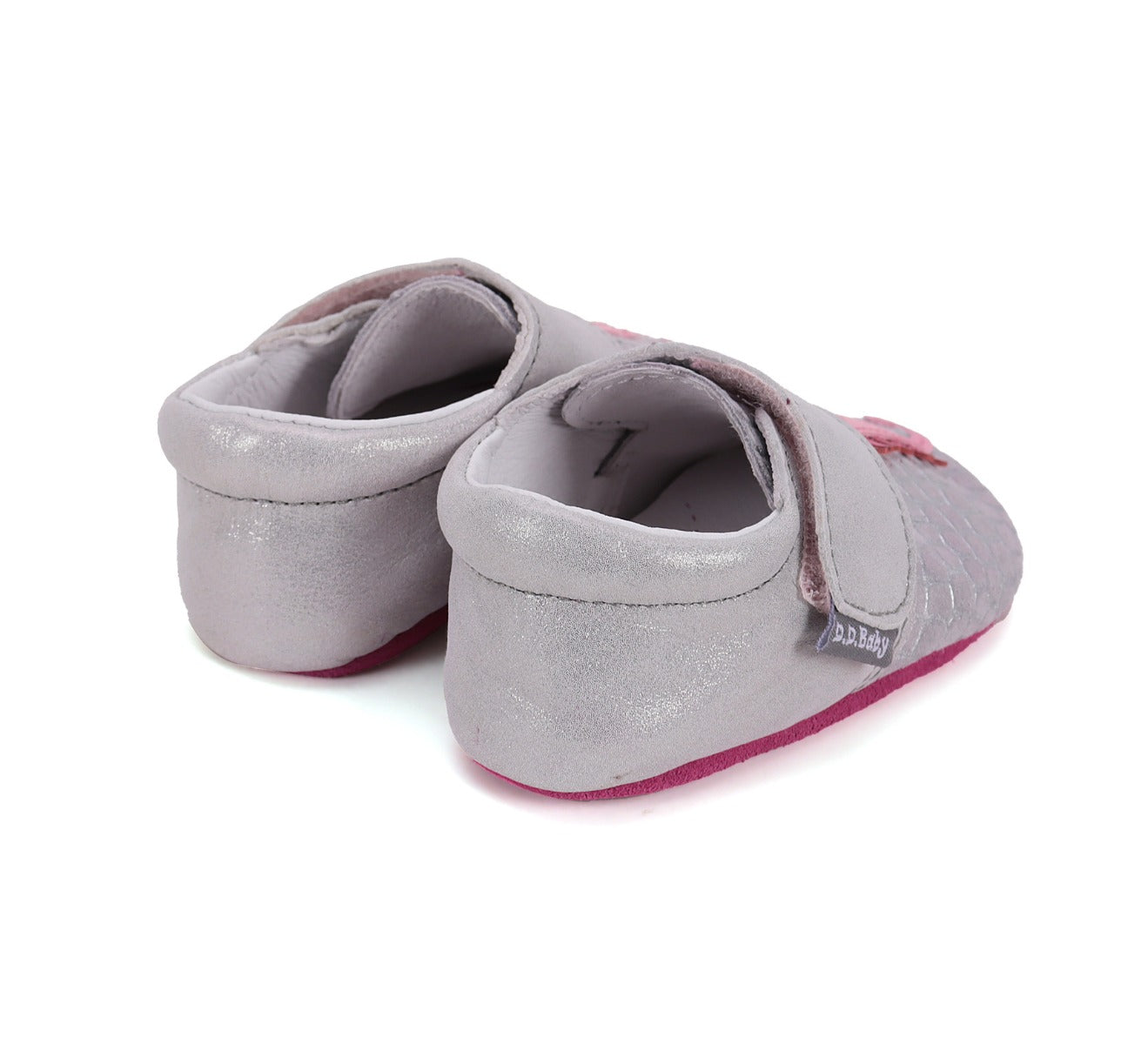 D.D.Step pantofi fete cu talpa moale 18-23 Silver cu calut de mare roz