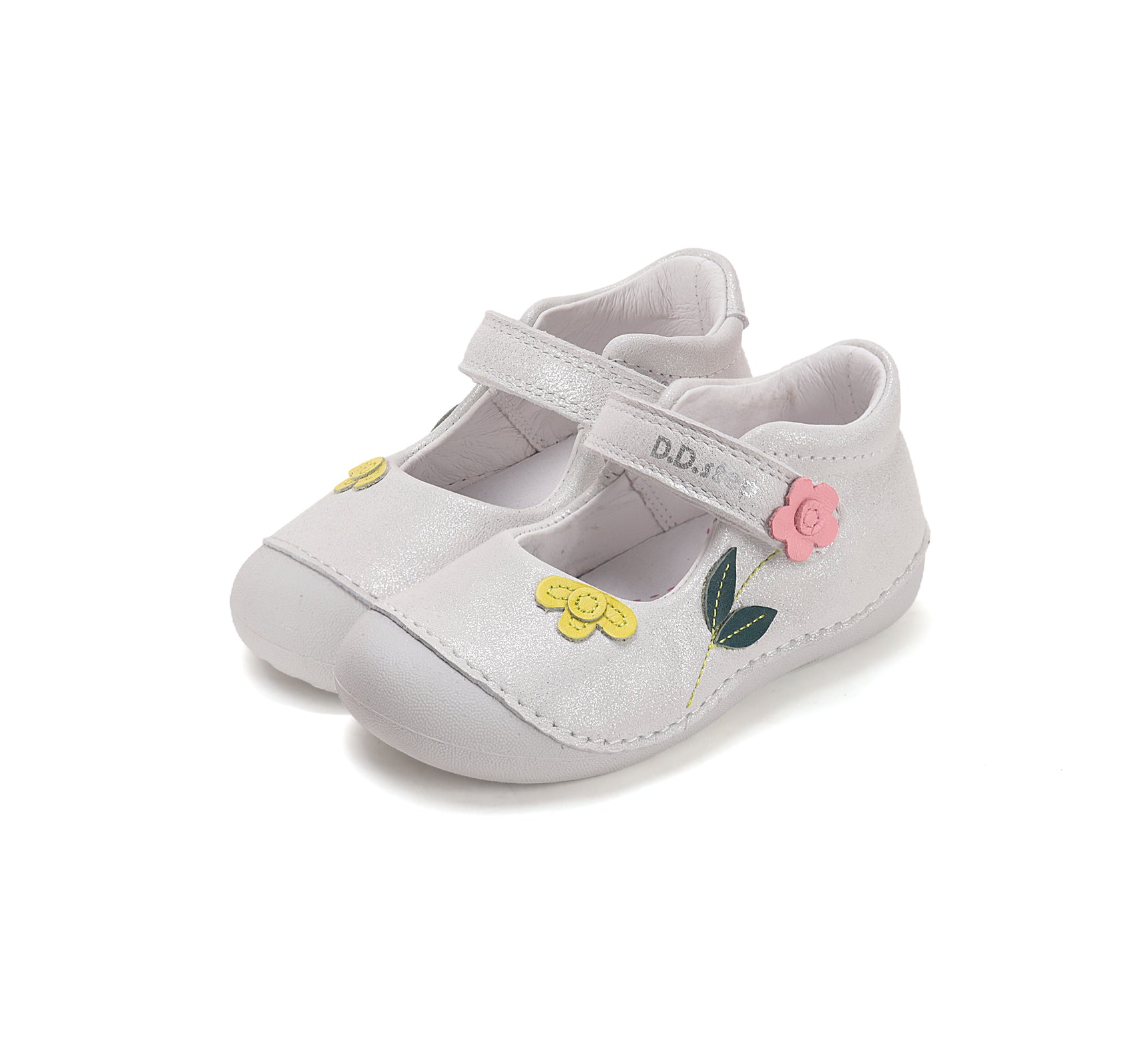 D.D.Step pantofi fete decupati 18-22 Silver cu flori