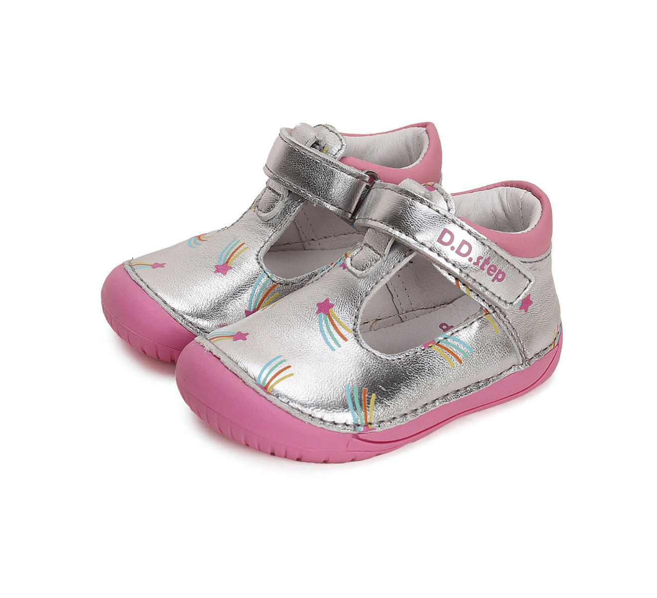 D.D.Step pantofi fete decupati Barefoot 20-25, Silver cu comete Imagine principală a produsului