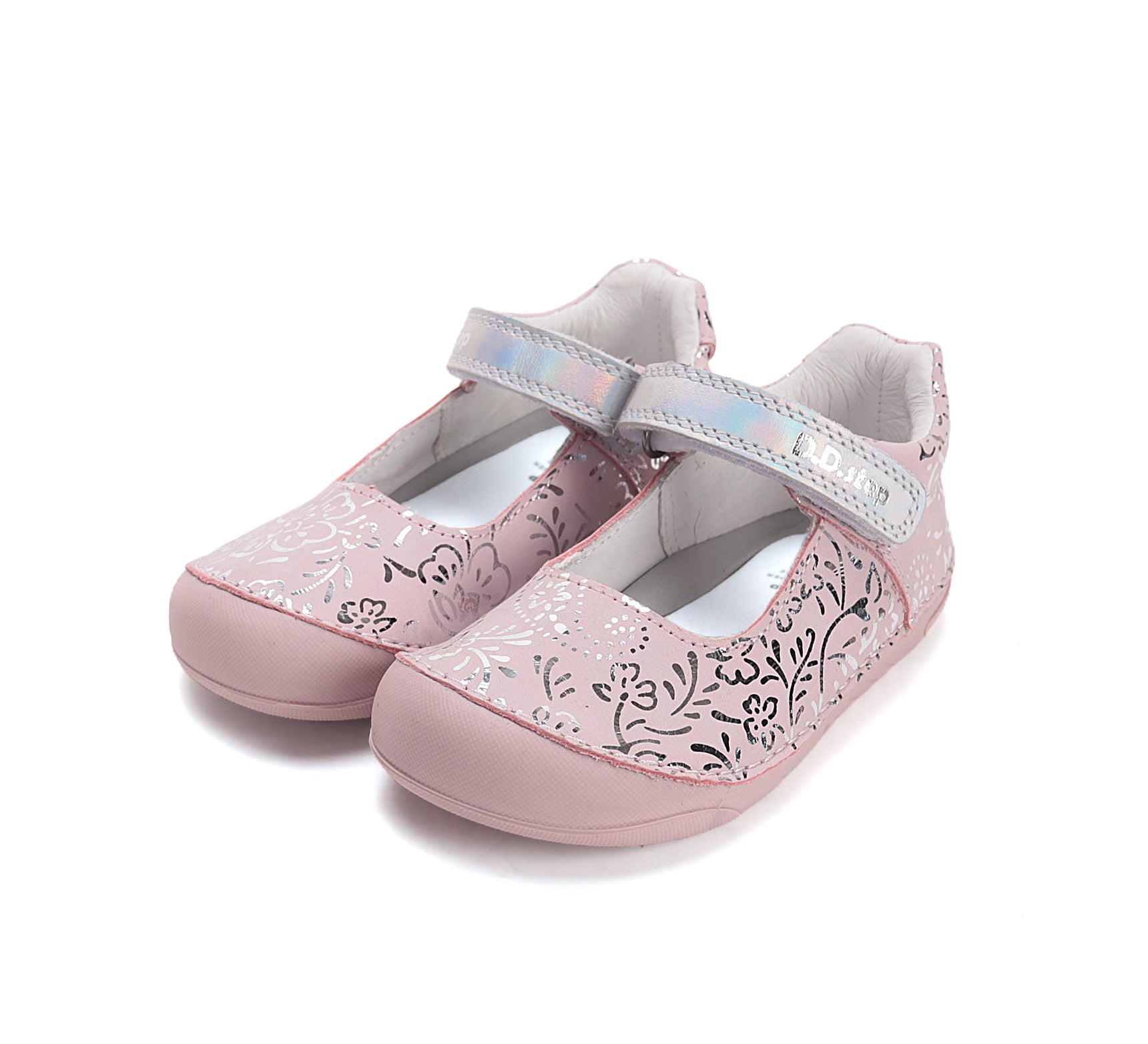 D.D.Step pantofi fete decupati Barefoot 22-33 Baby Pink cu flori printate Imagine principală a produsului