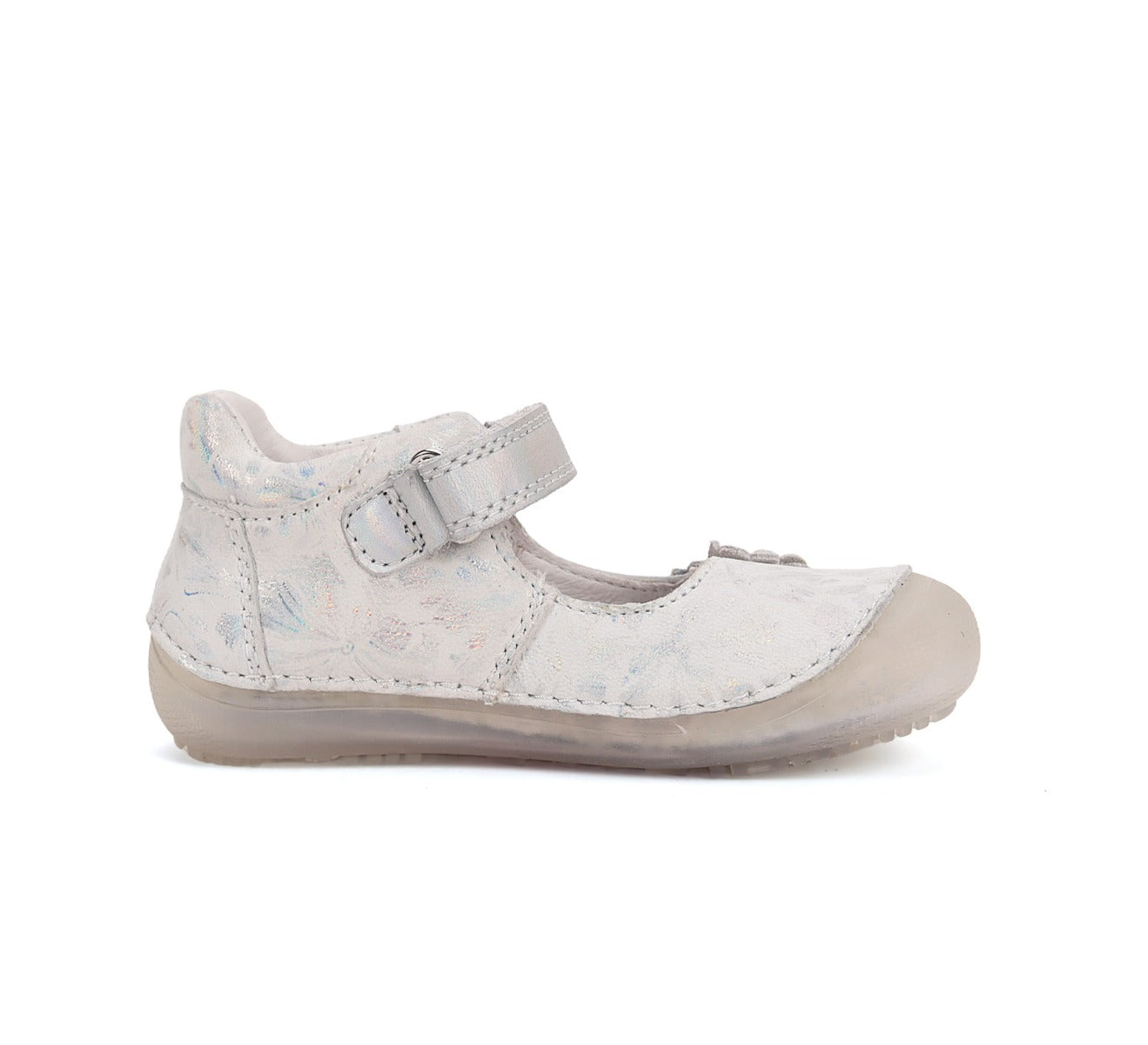 D.D.Step pantofi fete decupati Barefoot 26-31 Silver cu floricele
