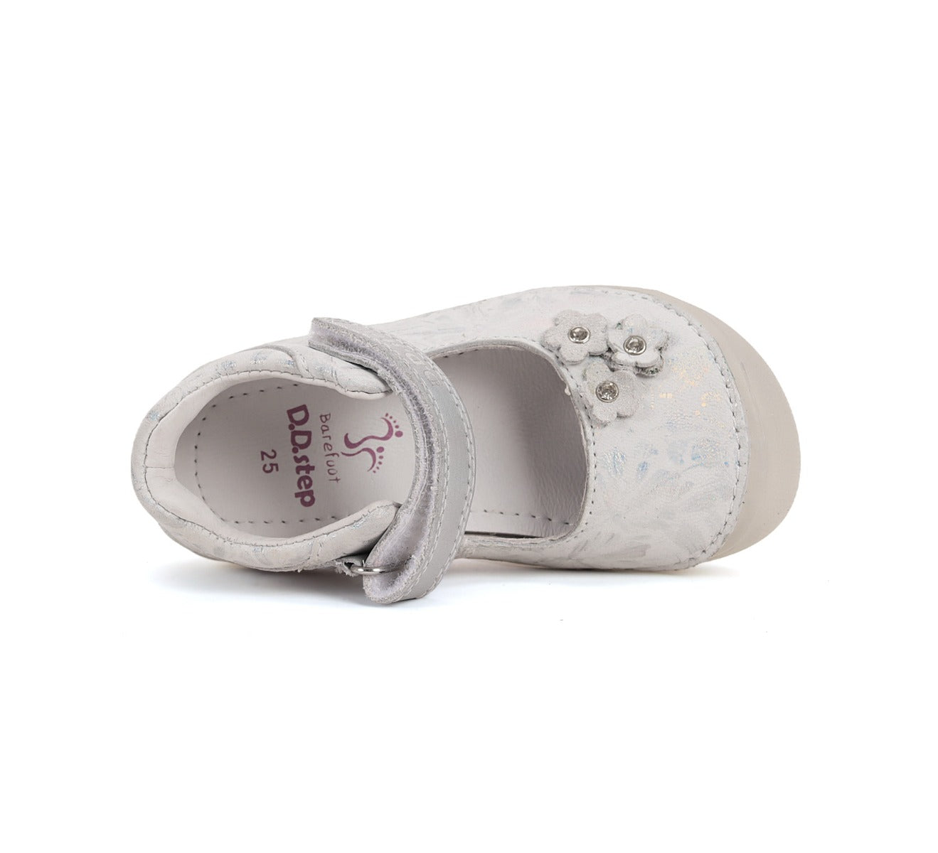 D.D.Step pantofi fete decupati Barefoot 26-31 Silver cu floricele