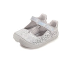 D.D.Step pantofi fete decupati Barefoot 22-33 Dove Grey cu flori printate