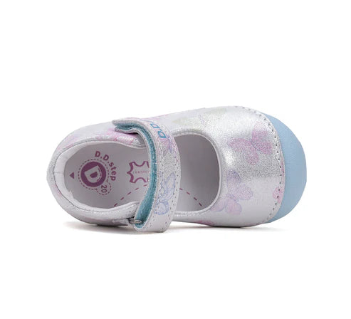 D.D.Step pantofi fete deschisi 18-24 Silver cu fluturasi