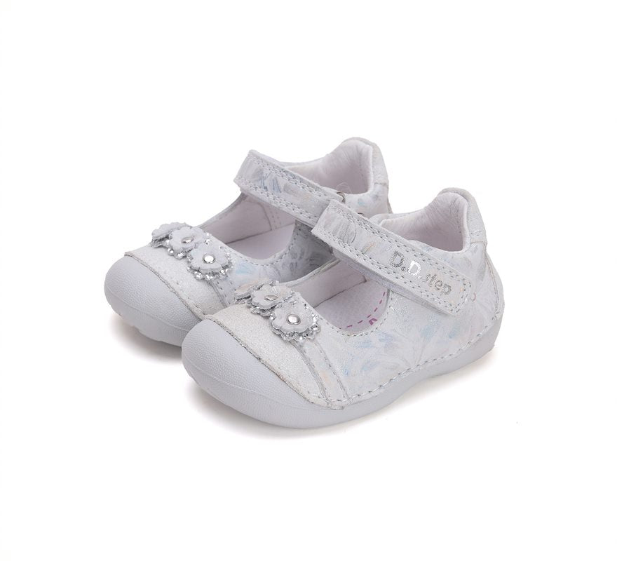 D.D.Step pantofi fete deschisi 19-24 Silver cu floricele