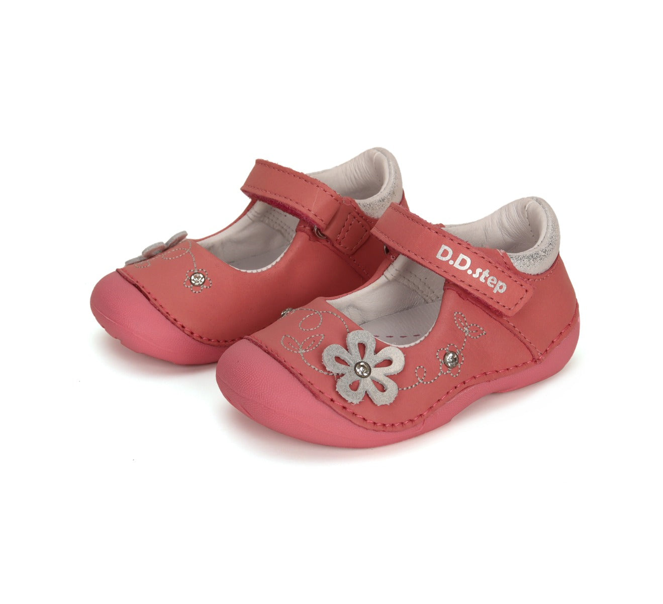 D.D.Step pantofi fete deschisi Primii pasi 18-24 Dark pink cu floare Imagine principală a produsului