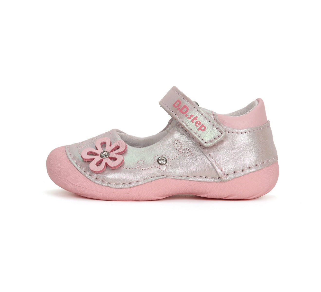 D.D.Step pantofi fete deschisi Primii pasi 18-24 Silver cu floare