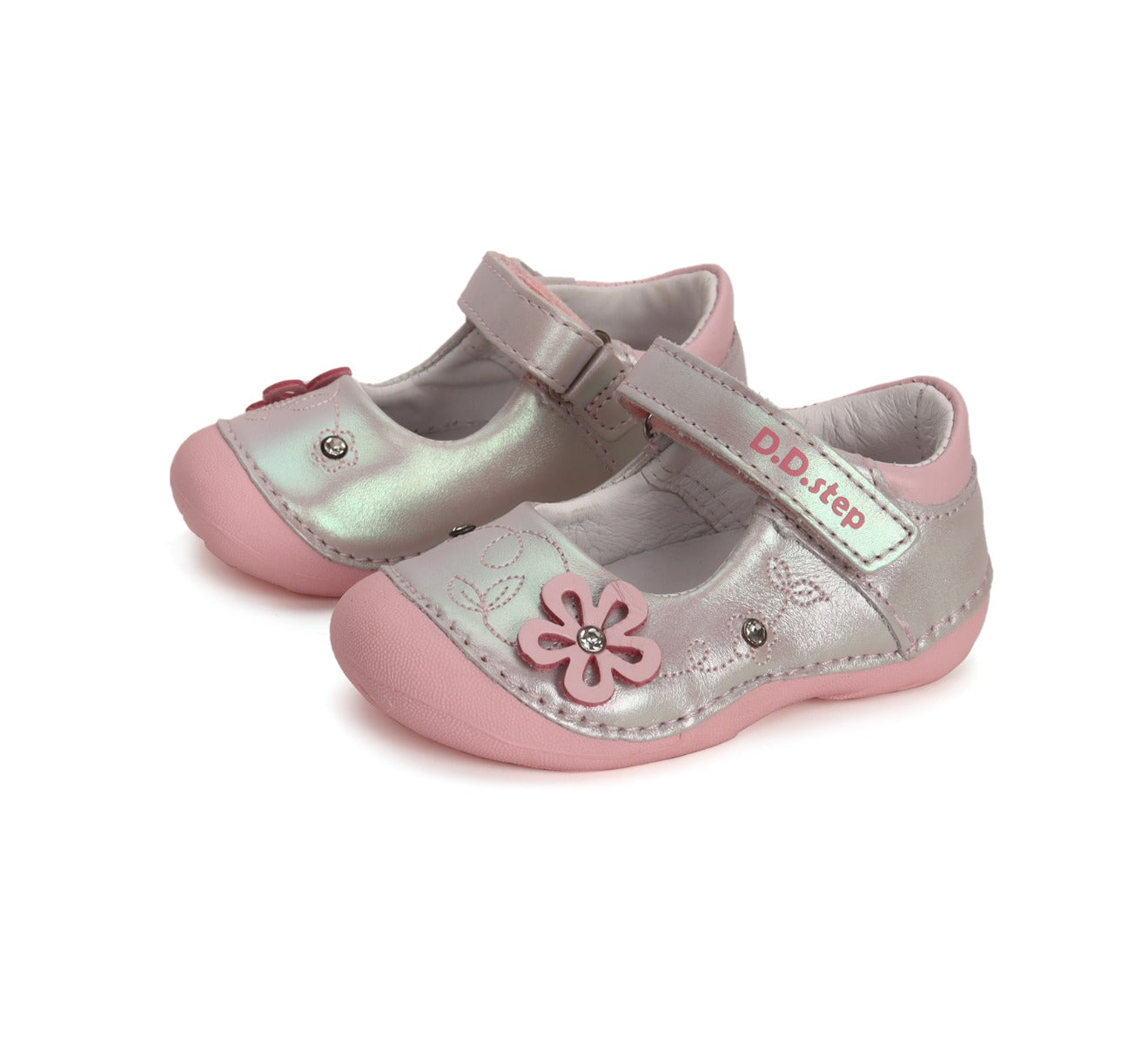 D.D.Step pantofi fete deschisi Primii pasi 18-24 Silver cu floare Imagine principală a produsului