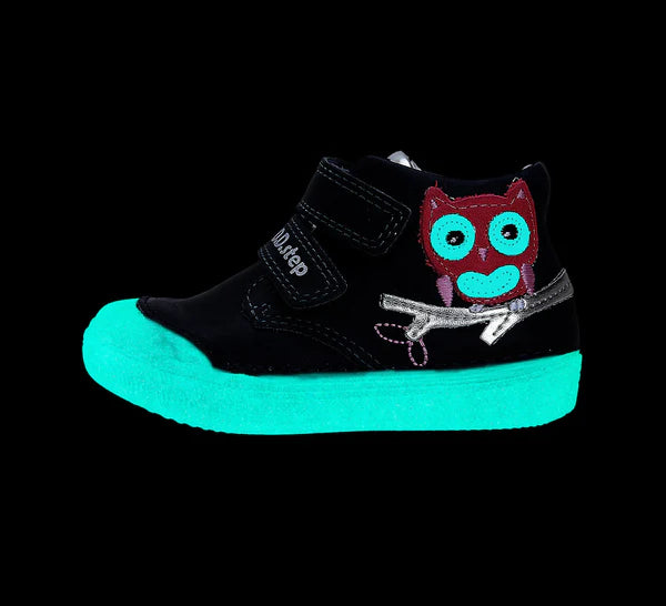 D.D.Step pantofi fete fluorescenti Primii Pasi 20-25 Dark Grey cu bufnita