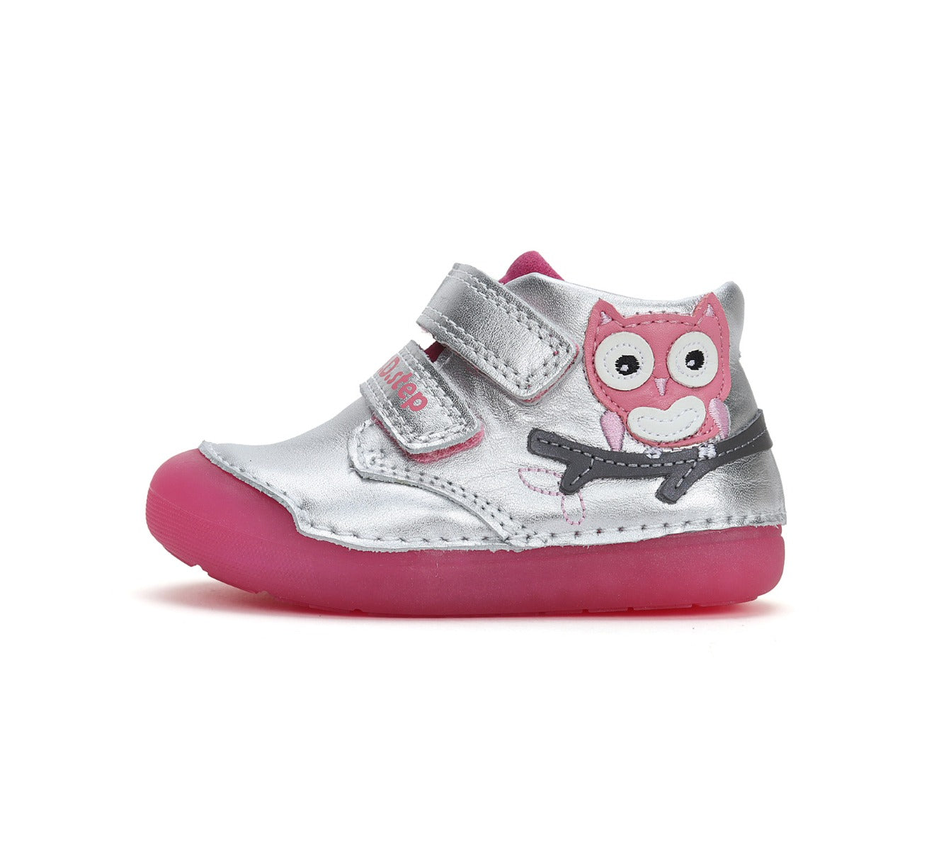 D.D.Step pantofi fete fluorescenti Primii Pasi 20-25 Sliver cu bufnita
