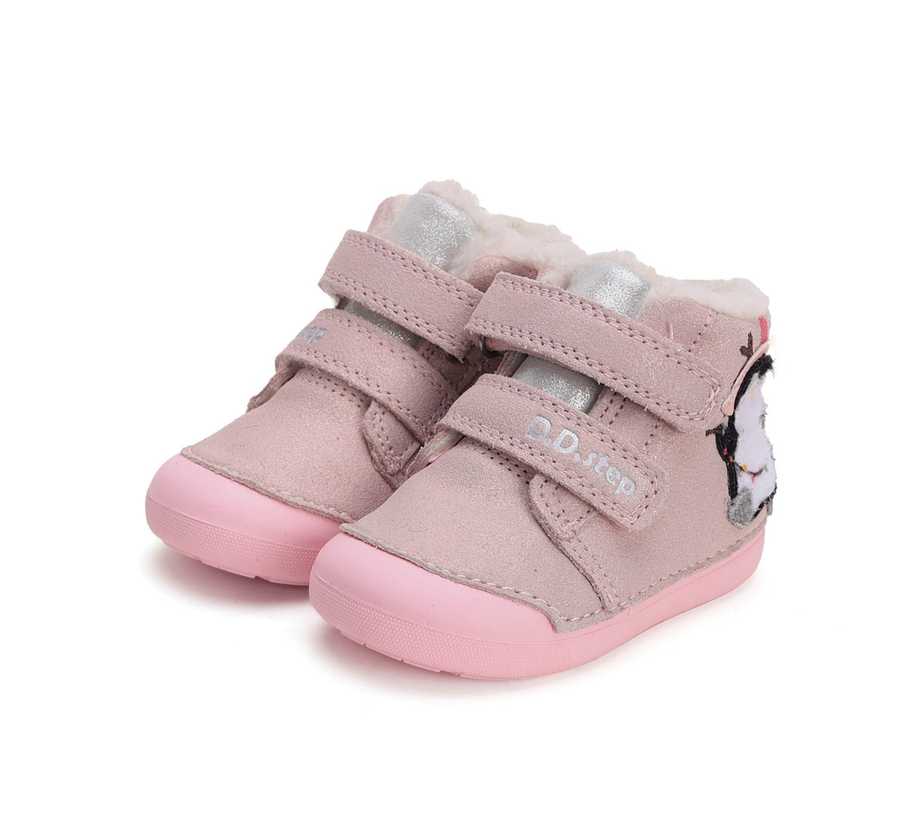 D.D.Step pantofi fete imblanite Primii Pasi 20-25 Pink cu pinguin Imagine principală a produsului