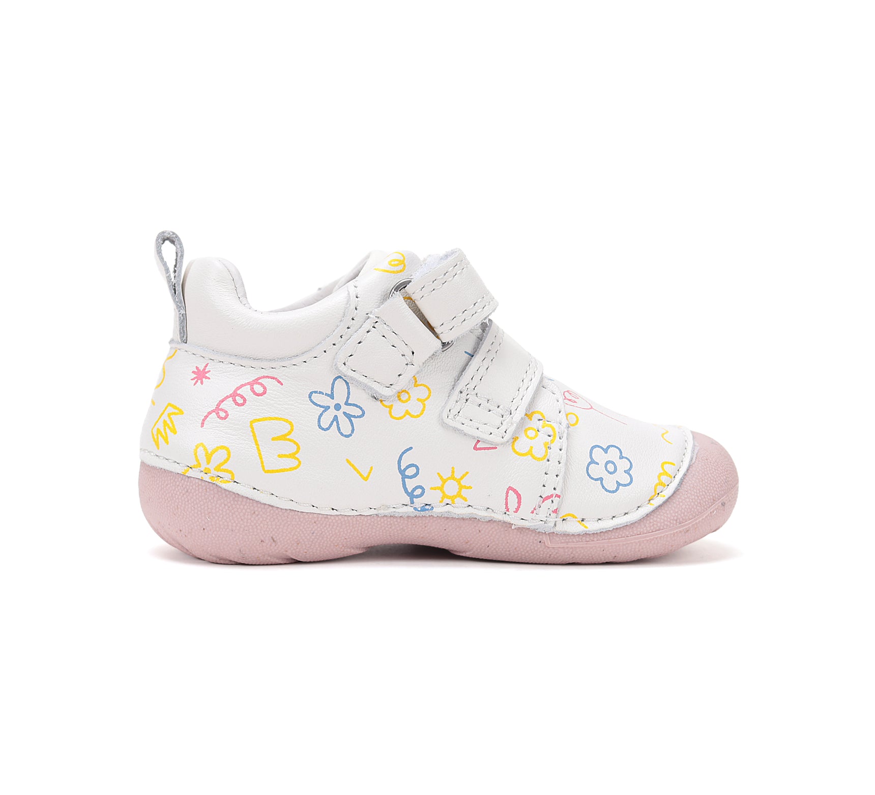 D.D.Step pantofi fete Primii pasi 19-24 White cu flori desenate
