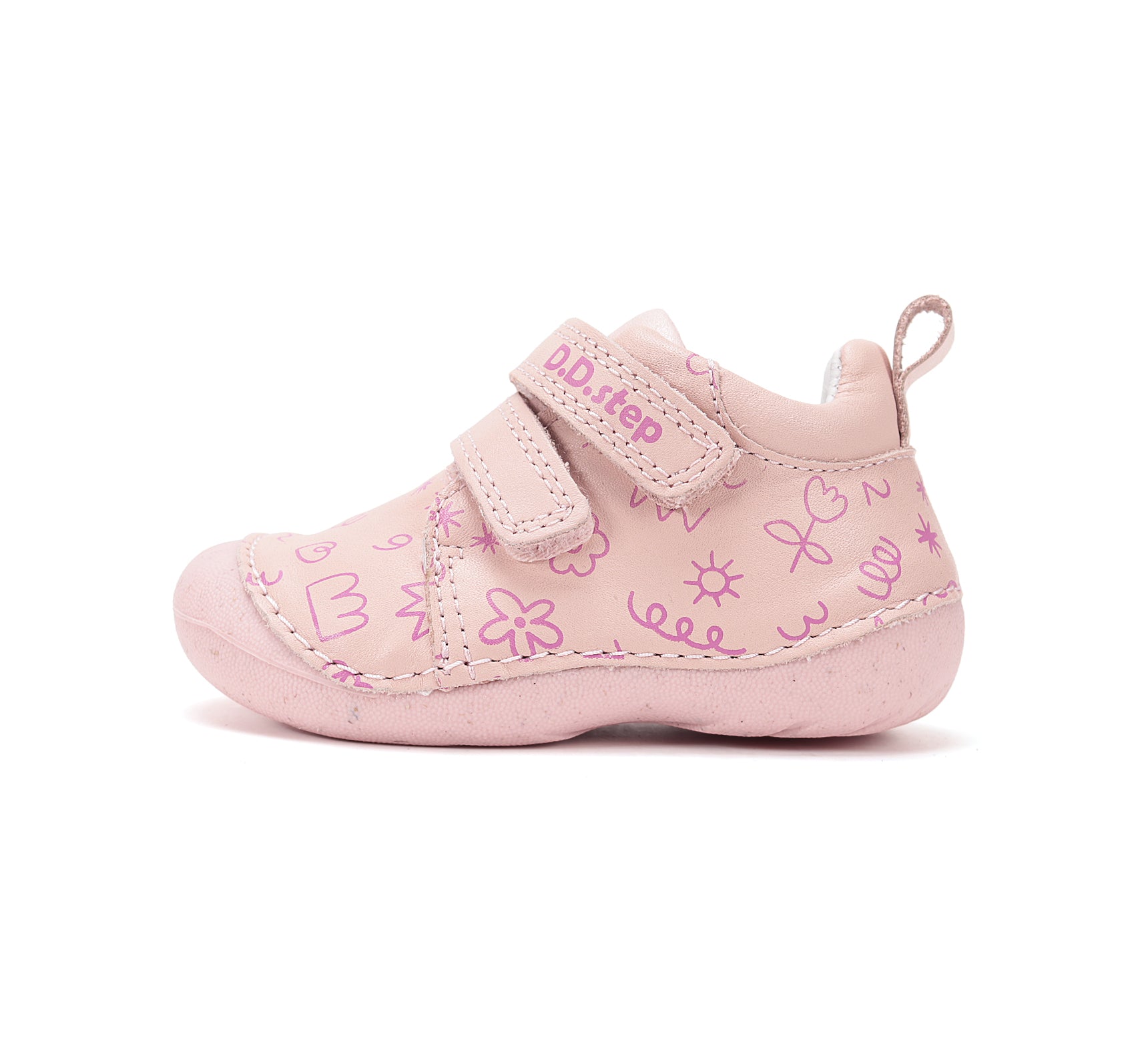 D.D.Step pantofi fete Primii pasi 19-24 Rose Gold cu flori desenate