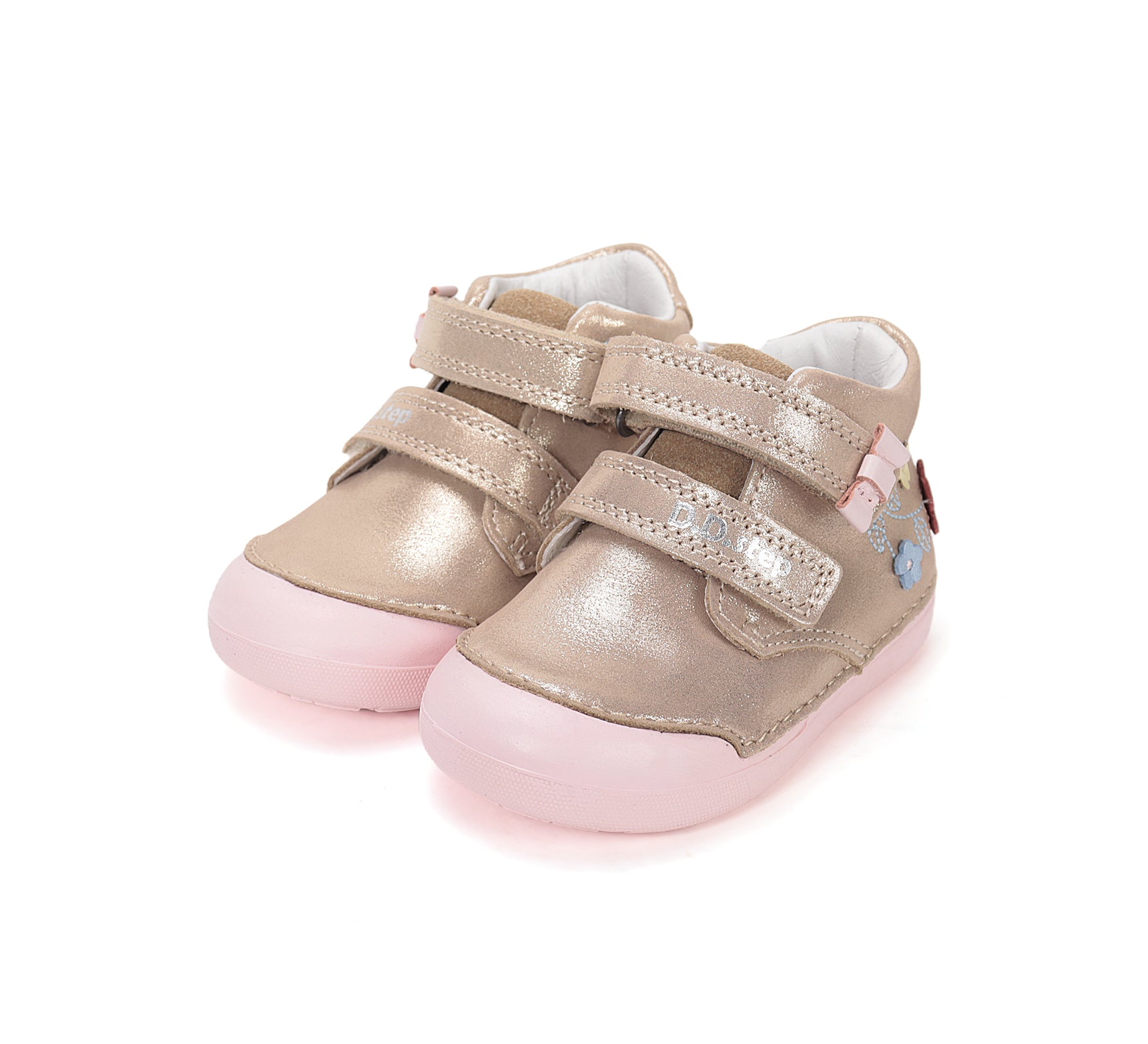 D.D.Step pantofi fete Primii pasi 20-25 Champagne cu floricele Imagine principală a produsului