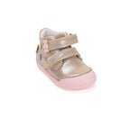 D.D.Step pantofi fete Primii pasi 20-25 Champagne cu floricele