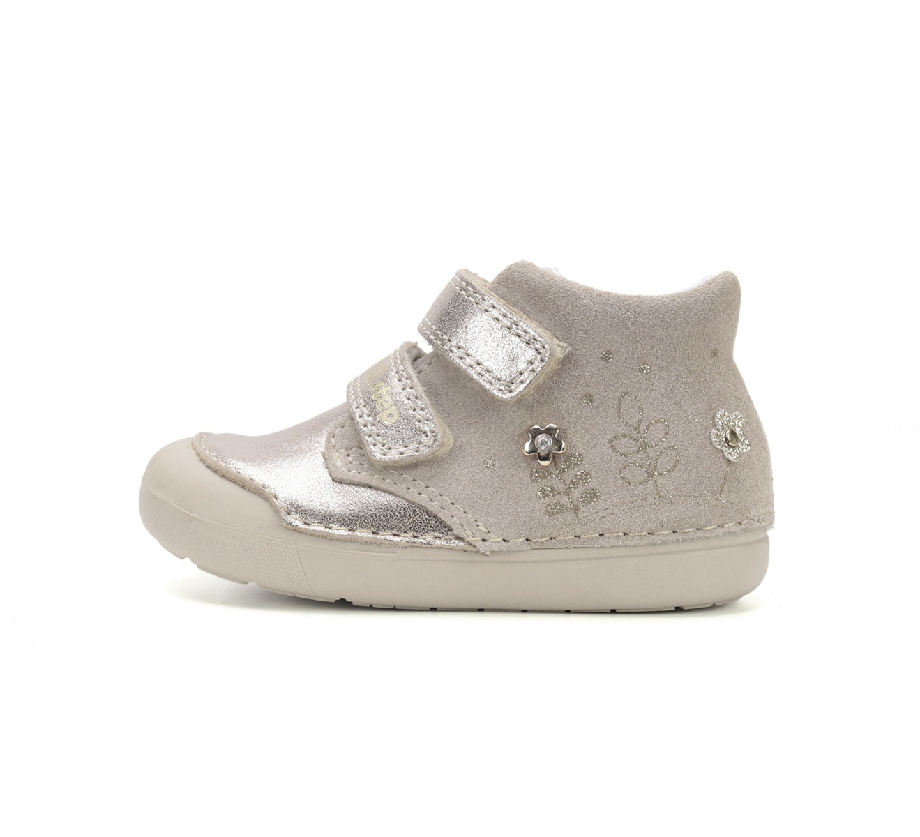 D.D.Step pantofi fete Primii pasi 20-25 Champagne cu floricele