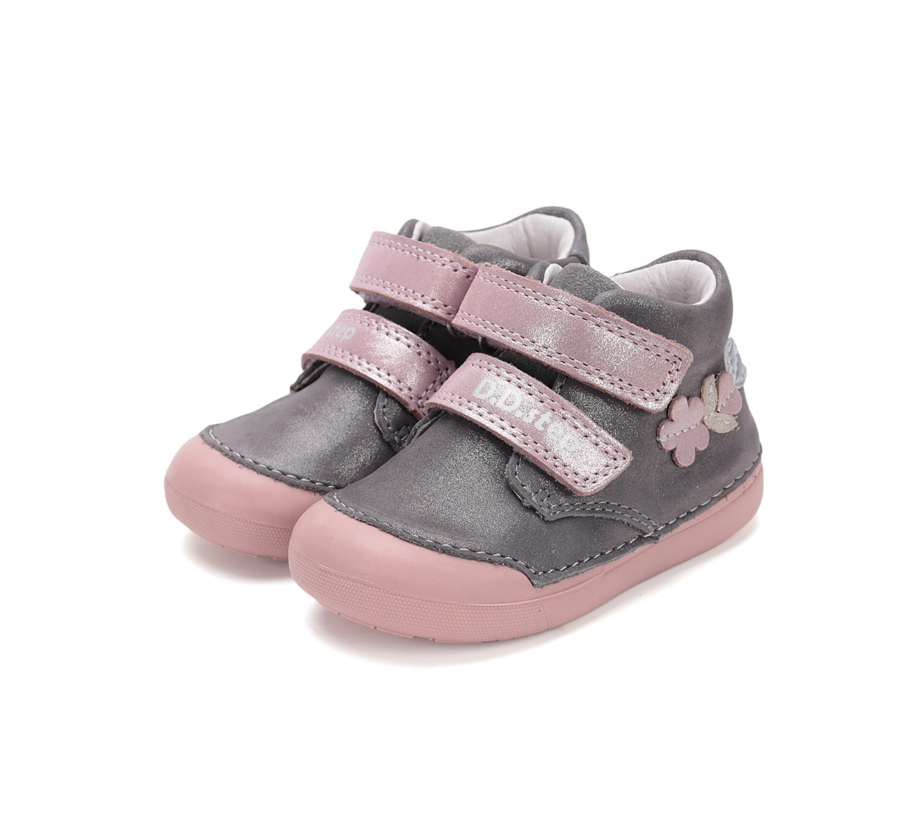 D.D.Step pantofi fete Primii pasi 20-25 Dark Grey cu floricele Imagine principală a produsului