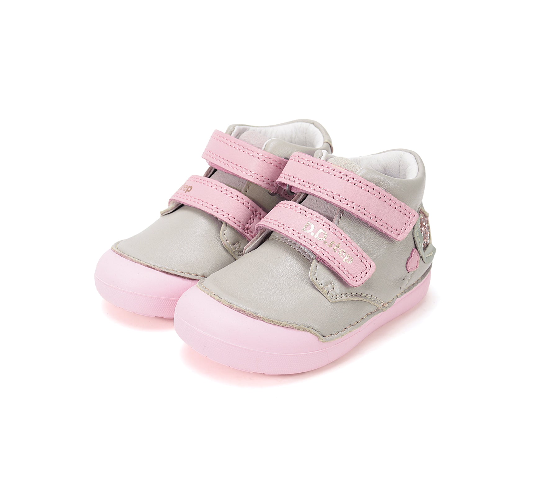 D.D.Step pantofi fete Primii pasi 20-25 Dove Grey cu inimioara Imagine principală a produsului