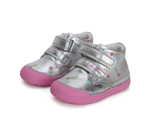 D.D.Step pantofi fete Primii pasi 20-25 Silver cu cometa