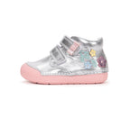 D.D.Step pantofi fete Primii pasi 20-25 Silver cu floricele