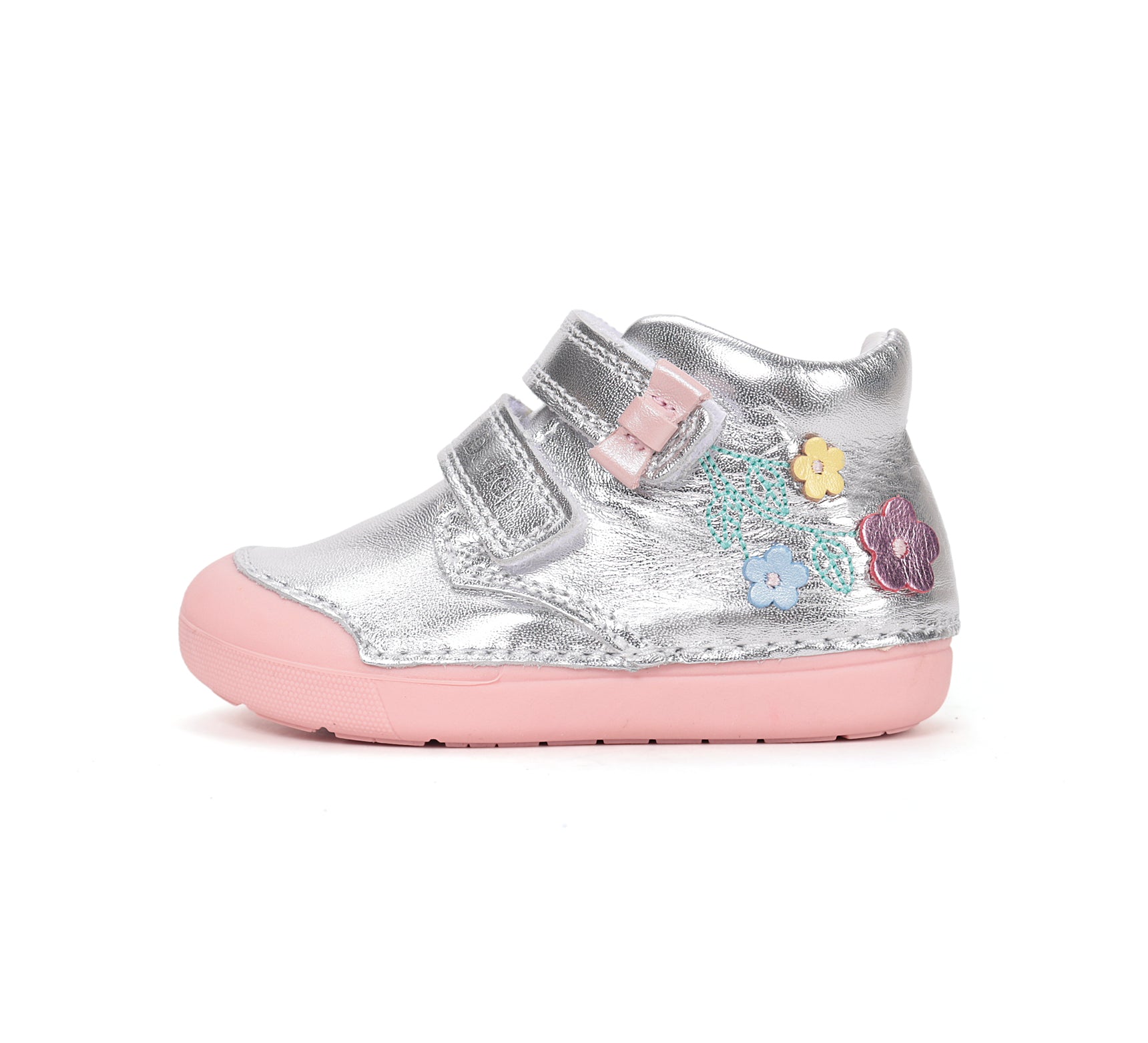 D.D.Step pantofi fete Primii pasi 20-25 Silver cu floricele
